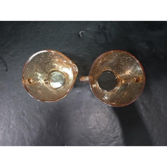 Jeanette Floragold Sugar & Creamer, Iridescent Glass Set, Vintage Carnival Glass - Picture 6 of 9